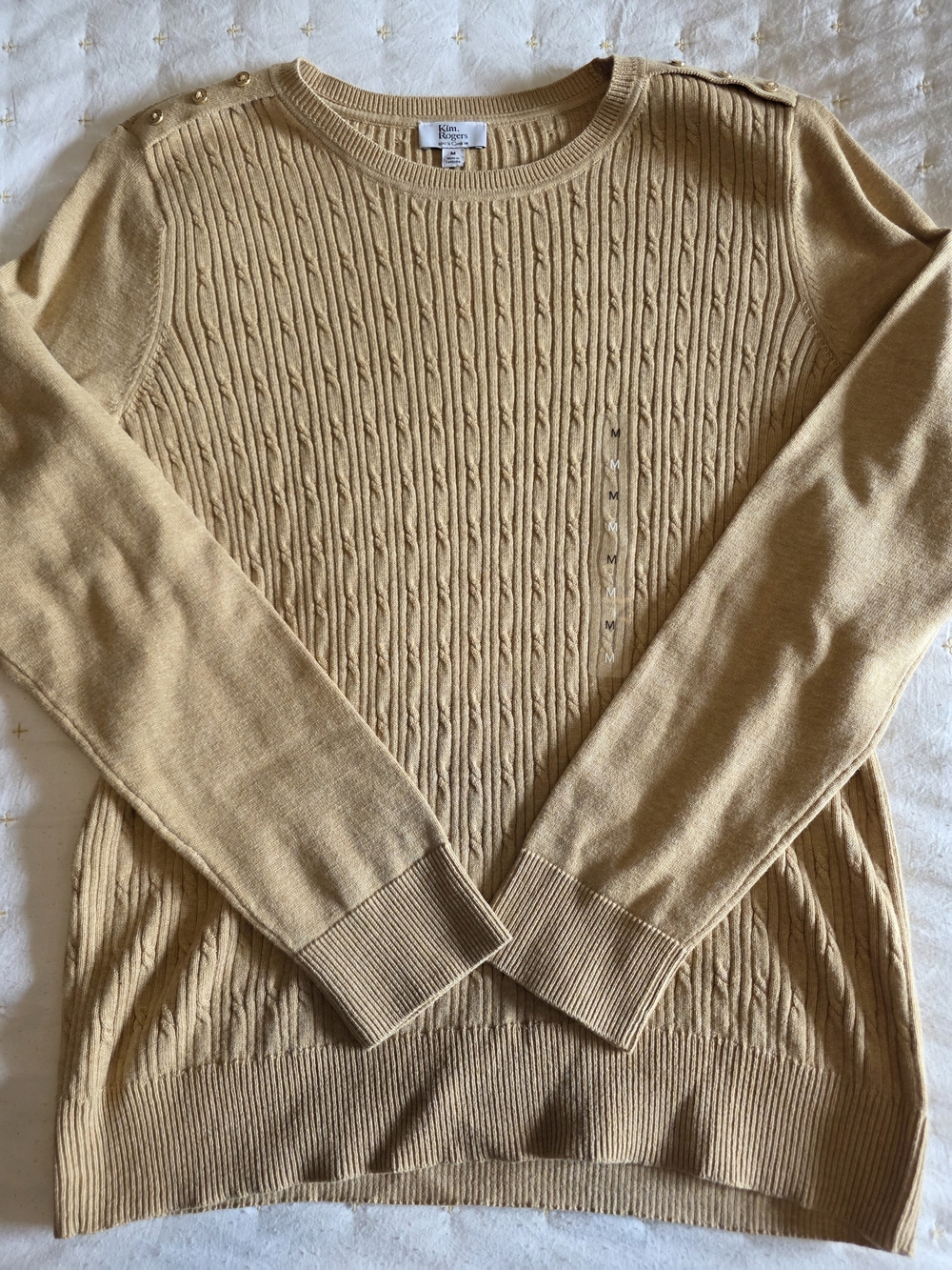 Kim Rogers Cable Knit Crewneck Sweater - Camel